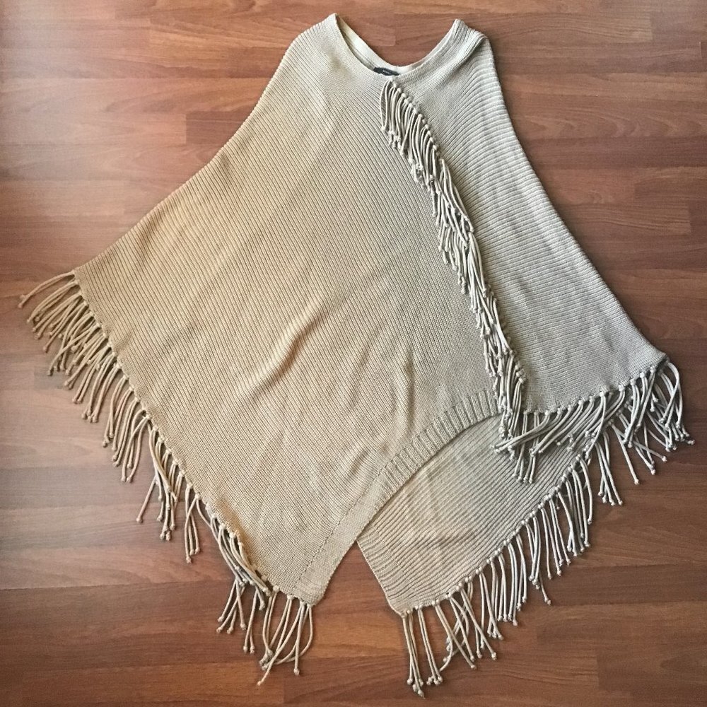 BCBG MaxAzria Tan Cape With Fringe